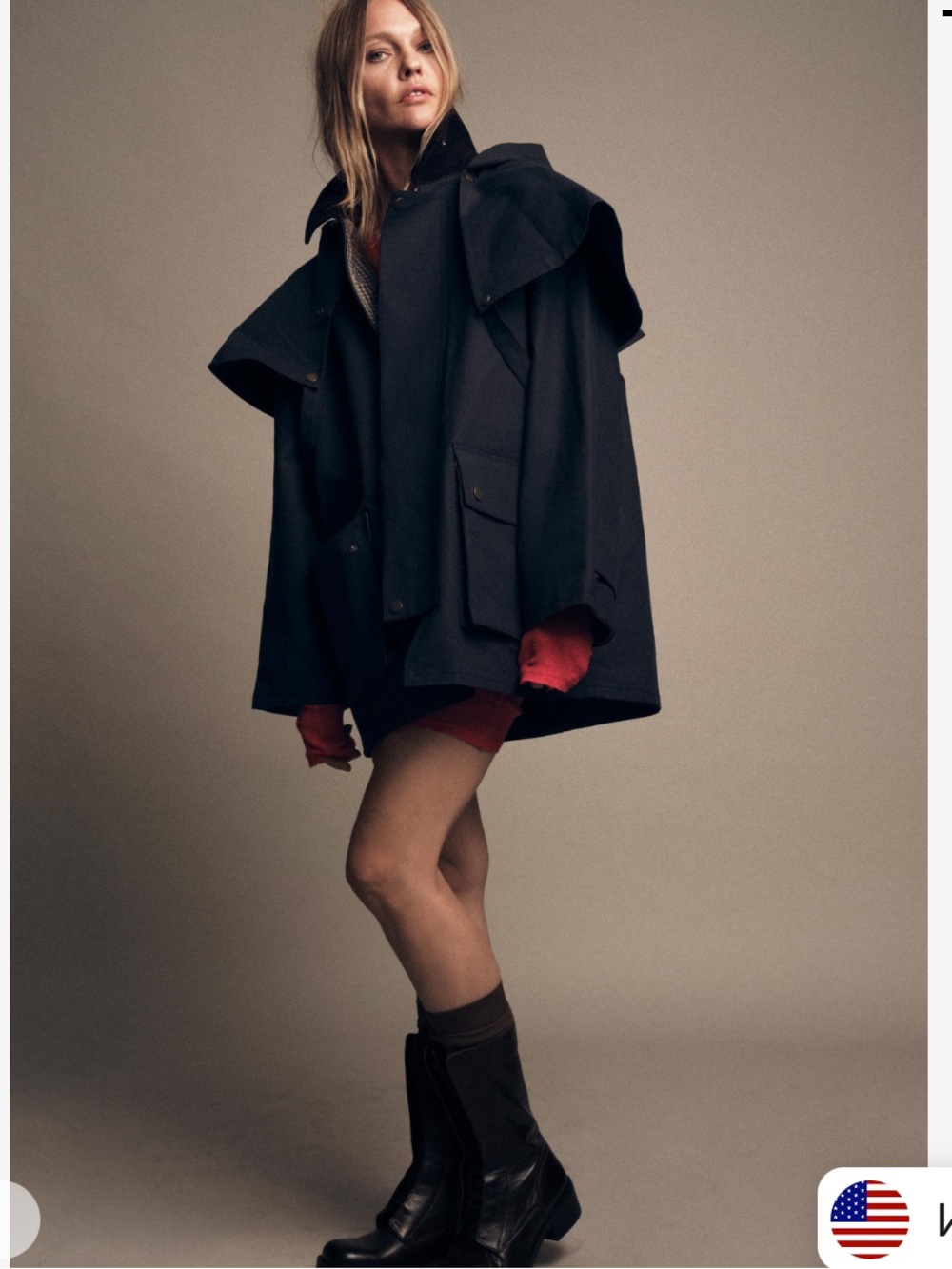 ZARA ZW Collection Viral Hooded Jacket Coat Trench Navy Size S SOLD OUT $179 - Picture 2 of 14